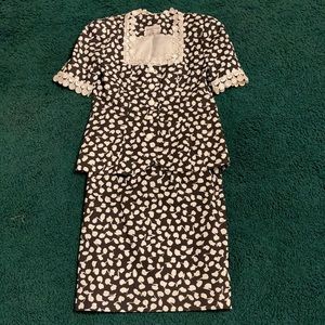 Victor Costa black & white suit with embroidered trim & white sparkly buttons